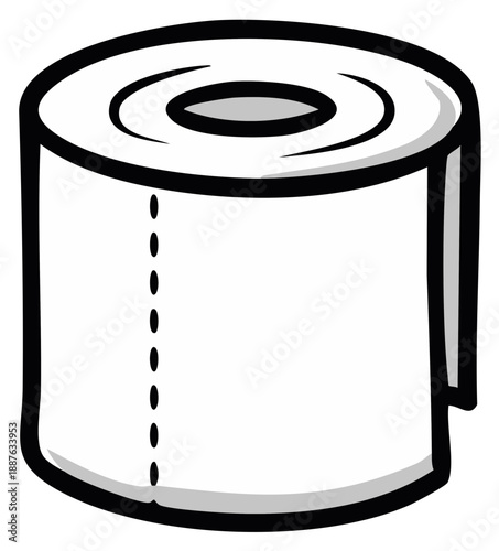 Cartoon Style Roll of White Toilet Paper with Perforations for Cleanliness and Hygiene