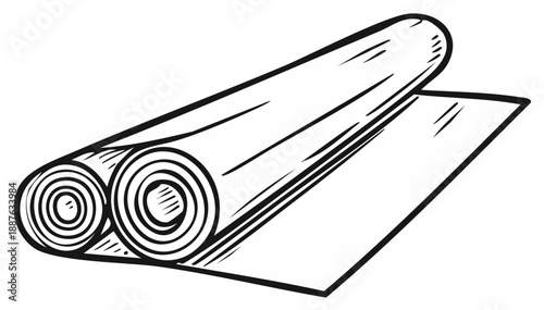 Illustration of a partially unrolled material roll, depicting fabric, paper, or textile sheet object
