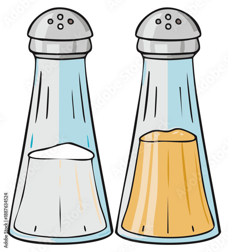 Cartoon Salt and Pepper Shakers Condiment Set Vector Illustration