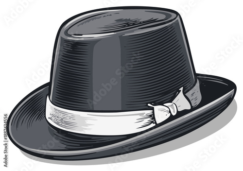 Classic Black Fedora Hat with White Band and Bow Detail