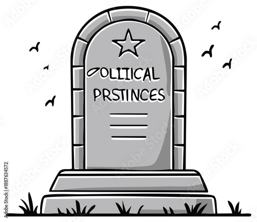 Tombstone memorializing the end of political doctrines, concept illustration.