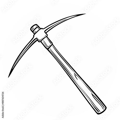 Industrial mining pickaxe tool illustration with sharp pointed ends and wooden handle