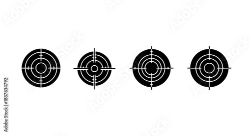 Target Bullseye Icon Set Featuring Four Minimalist Concentric Circle Designs For Strategic Business Focus And Precision