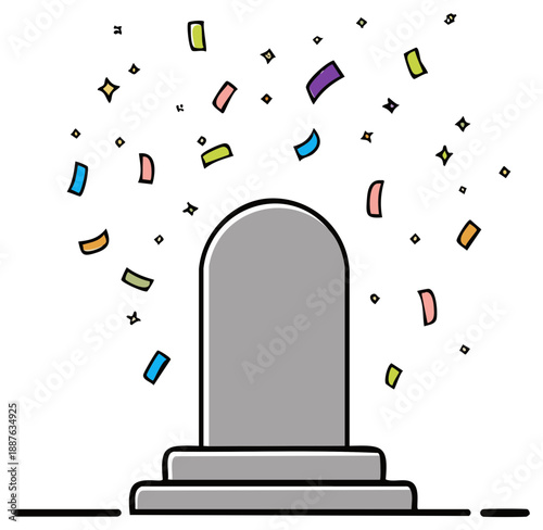 Simple Monumental Structure Celebration with Falling Confetti Vector Illustration for Achievement and Celebration