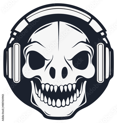Skull Wearing Headphones Isolated vector design for music lovers or Halloween enthusiasts