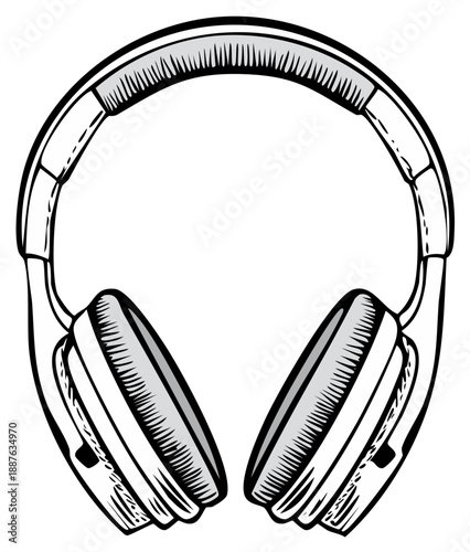 Over-ear headphones with padded headband and earcups in a clean, graphic illustration style