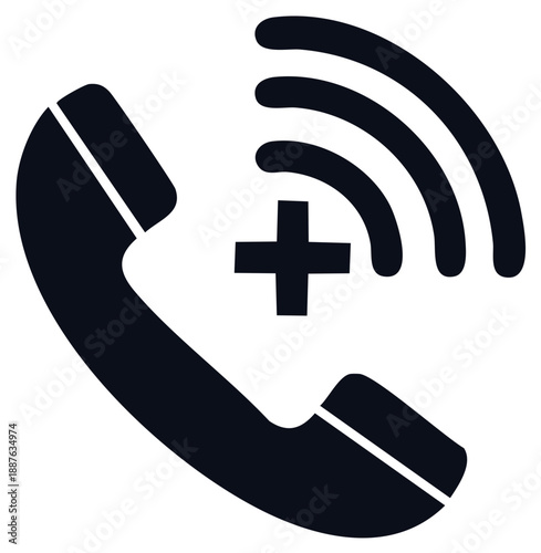 Medical Phone Icon with Plus Sign Symbol: Urgent Health Assistance and Emergency Healthcare Service, Call for Help