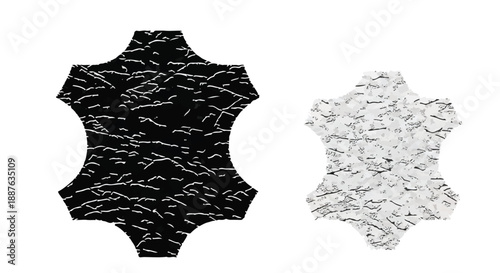 Two textured leather swatches, one black and one white, showcasing material detail and craftsmanship.