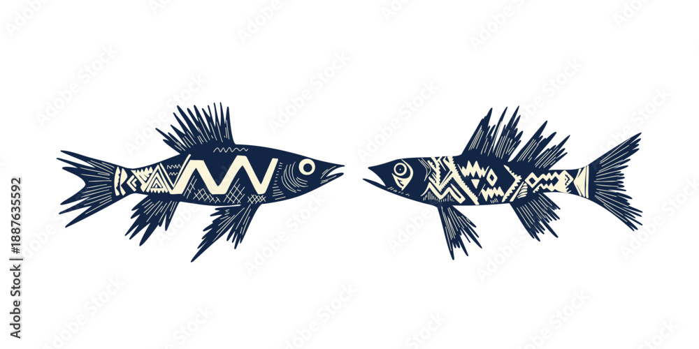 Fototapeta premium minimal stylized fish drawing on white