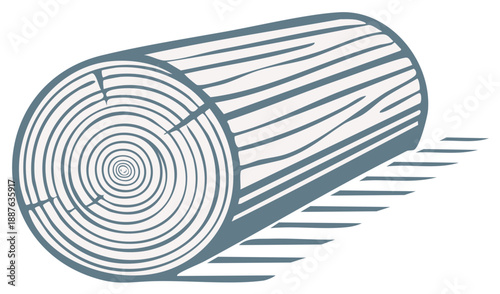 Stylized wood log with visible tree rings and wood grain illustration for timber and forestry concepts