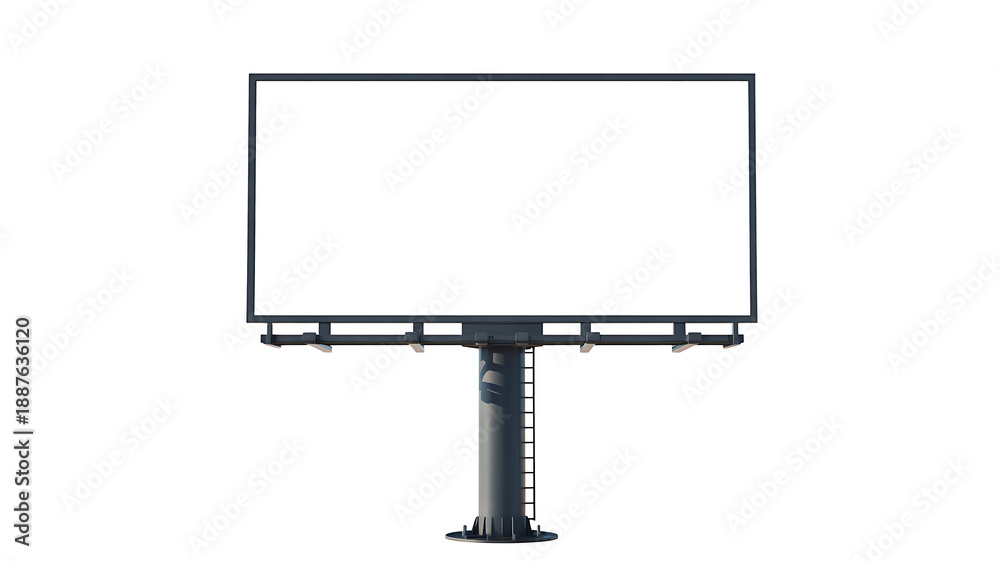 Obraz premium Front View of a Blank White Billboard on a Sturdy Gray Pedestal, Ideal for Outdoor Advertising and Brand Promotion, Isolated on White.