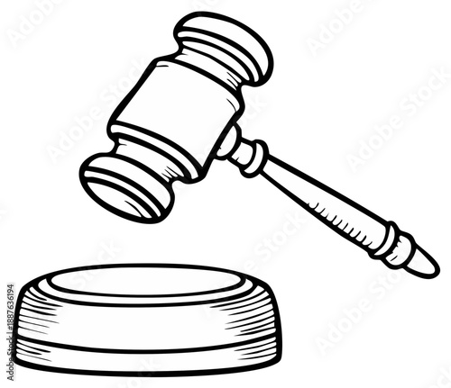 Hand-drawn Gavel and Sounding Block Illustration for Justice and Legal Concepts