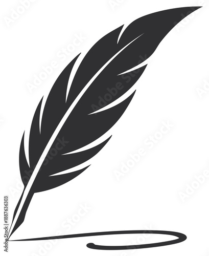 Black silhouette of a quill pen drawing a curved line, symbol of writing and literature