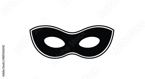 Simple black masquerade eye mask with a white outline isolated on a white background for party and mystery themes.
