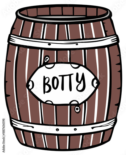 Cartoon Style Wooden Barrel Illustration for Storage Use Decorative Vintage Pail Container