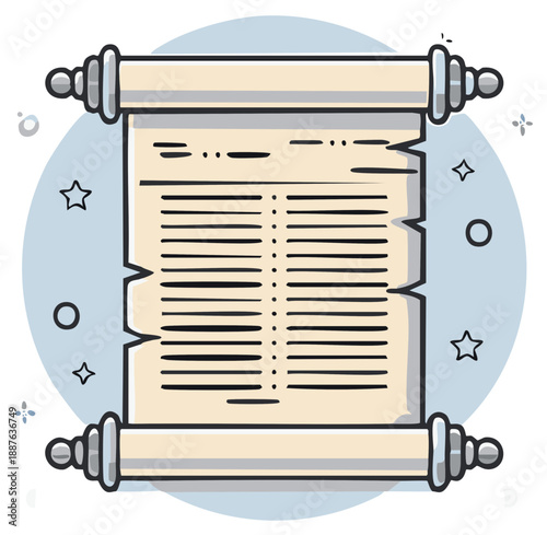 Old parchment scroll with text ready for reading or writing, a medieval or magical document