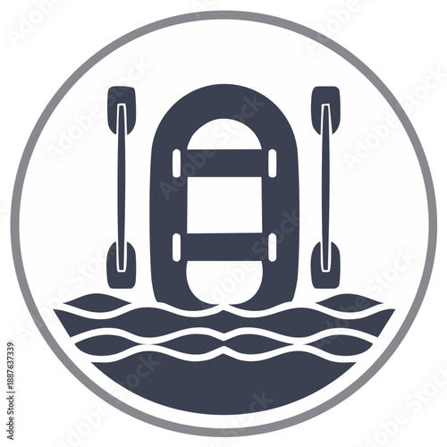 Rafting Boat with Paddles on Waves Graphic Circle