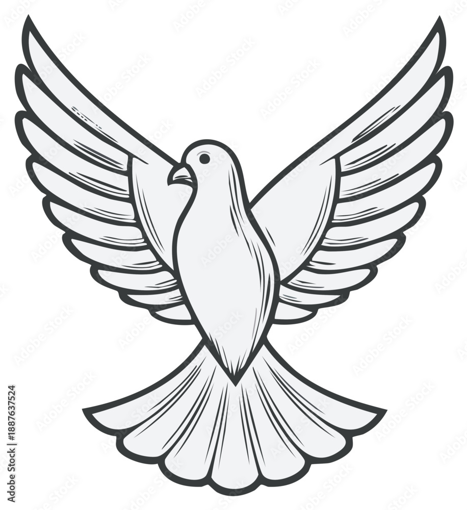 Obraz premium Stylized white dove with outstretched wings in flight, representing peace and freedom