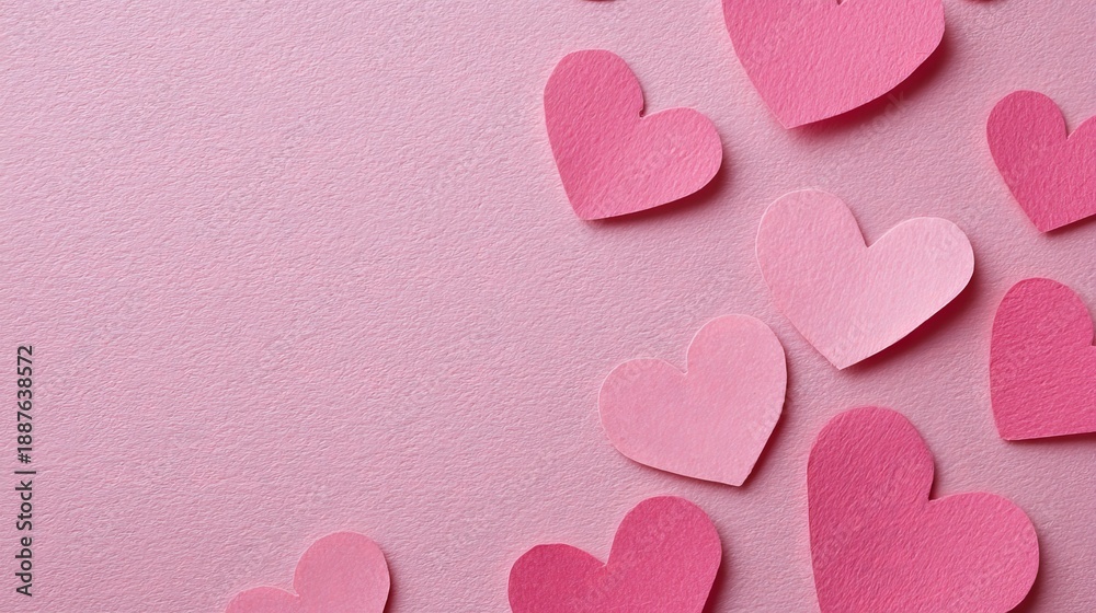 Obraz premium Romantic february 14 flat lay with pink paper hearts