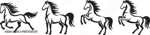 Galloping Horses Line Art Silhouette Row - Minimalist Equestrian Motion Sequence for Horse Racing and Ranch Branding