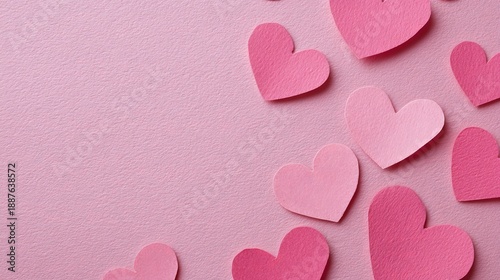 Romantic february 14 flat lay with pink paper hearts