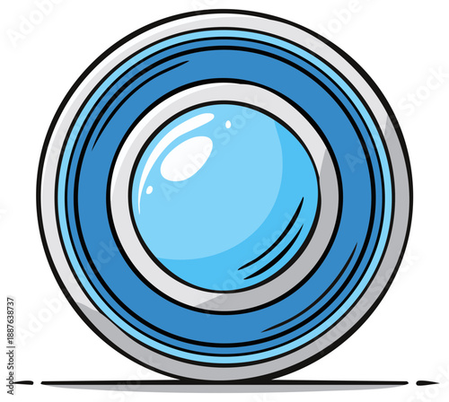 Round Blue Camera Lens Object With Reflection Cartoon Drawing Style Digital Illustration