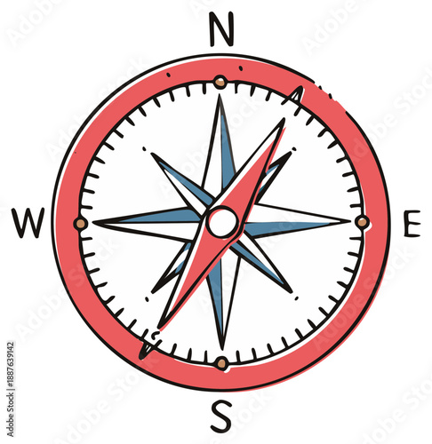 Hand-drawn Compass with Directional Arrows, Exploration, Navigation