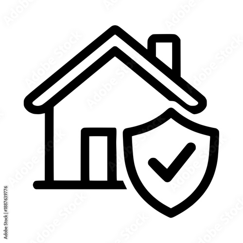 Home security shield icon with house and checkmark symbol