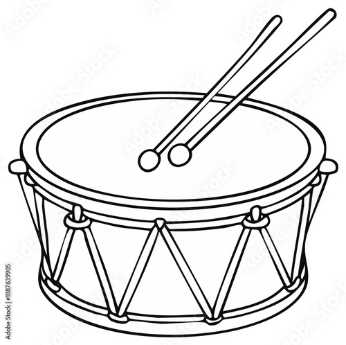 Line Art Drum with Drumsticks Musical Instrument Percussion Equipment