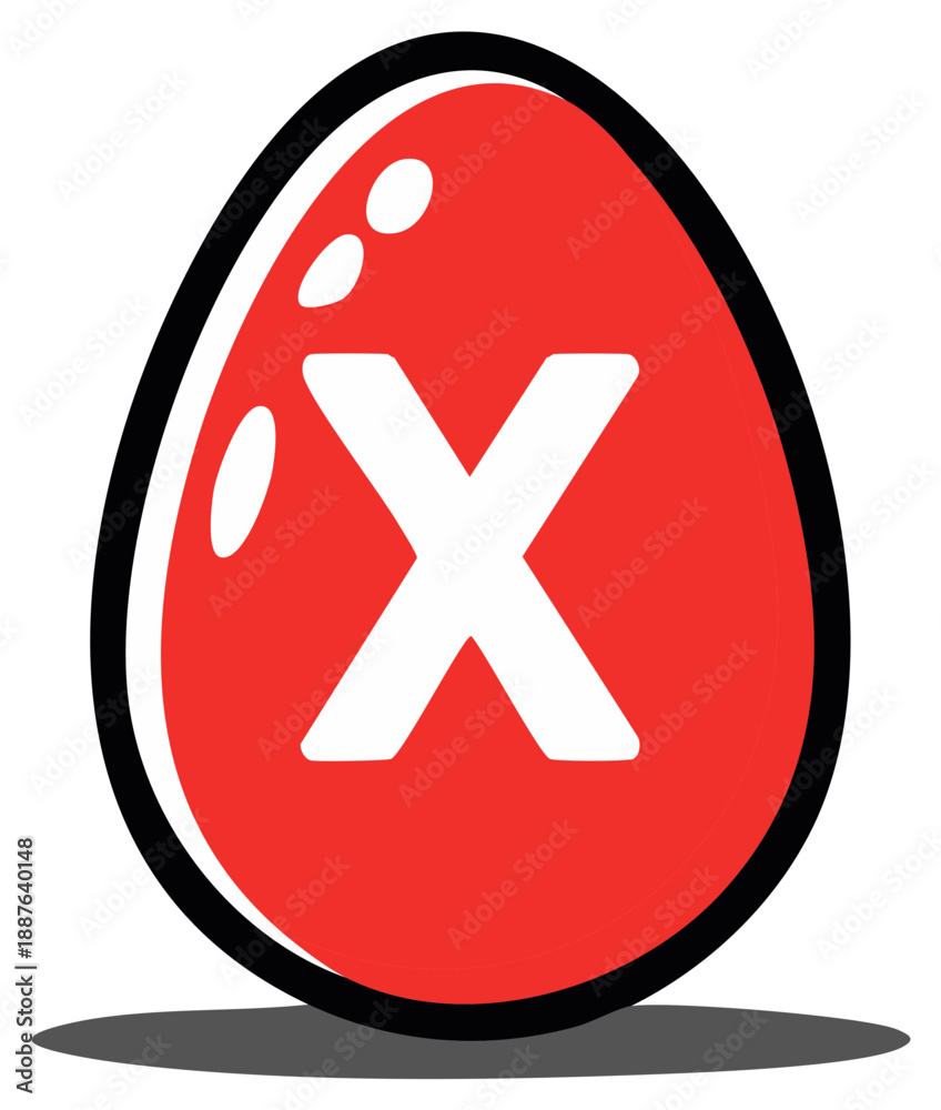 Fototapeta premium Red Easter Egg with a Large White Letter X Mark