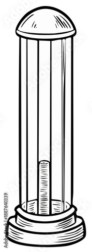 Stylized drawing of a vintage street lamp or bollard with a domed top and striped details