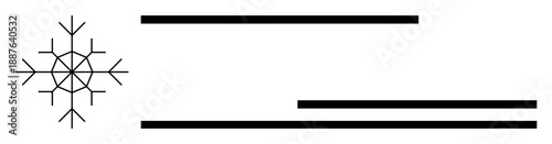 Geometric snowflake element paired with bold horizontal lines in a simplistic style. Ideal for winter, minimalism, branding, modern design, balance, visual harmony, simple flat metaphor