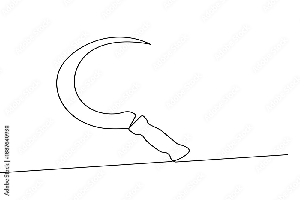 Fototapeta premium Single line sickle icon in a minimalist style with a continuous drawing outline vector illustration