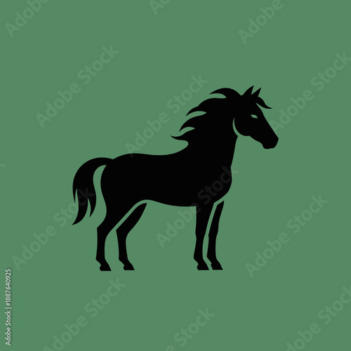 Silhouette of a horse against a green background.