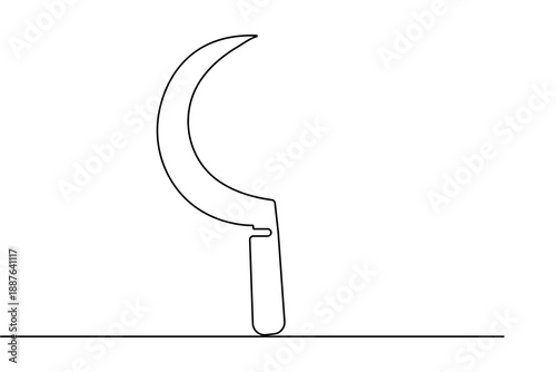 Single line sickle icon in a minimalist style with a continuous drawing outline vector illustration