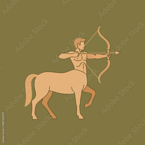 Illustration of a centaur with a human upper body and horse lower body aiming a