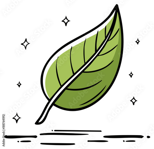 Stylized Leaf Illustration with Highlights and Water Reflection