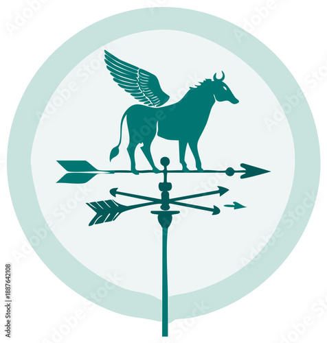 Weather vane with winged bull icon on a light blue background