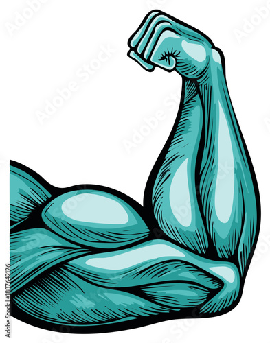 Cartoon drawing of an arm flexing its muscles.