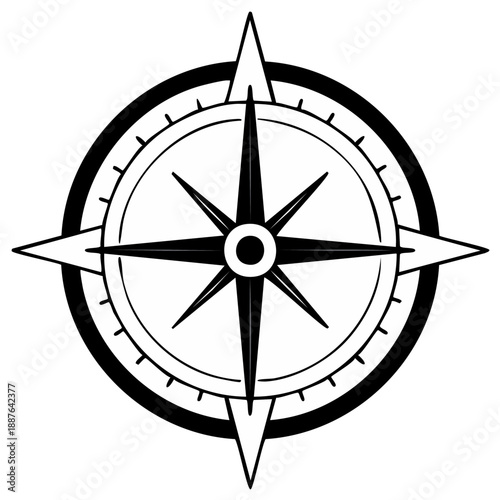 Black and white compass rose illustration symbol for navigation and direction