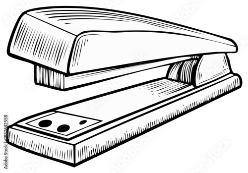 Hand drawn illustration of a classic office stapler for stationery and paperwork organization