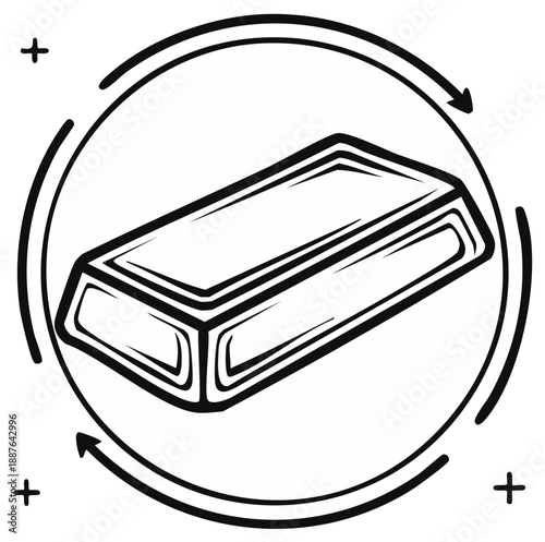 Clean Outline Graphic of a Gold Bar Within a Circular Arrow Design