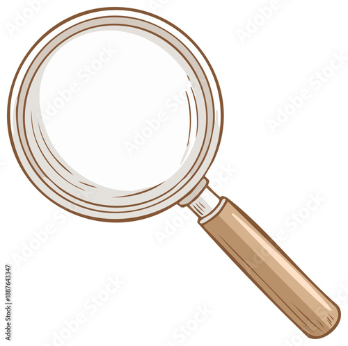 Cartoon Magnifying Glass with Wooden Handle Isolated on White Background
