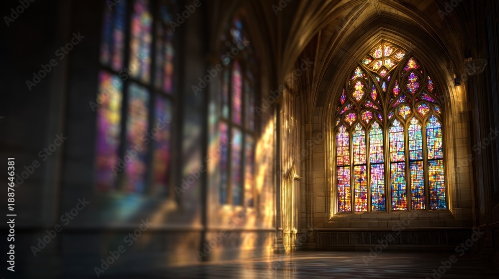Fototapeta premium Stained glass windows church interior