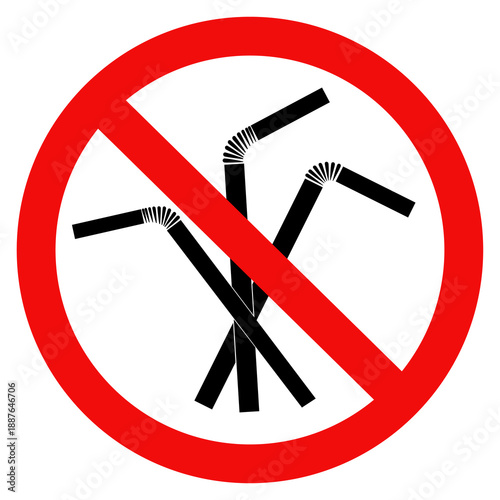 No straw plastic sign, Prohibition sign with straws, Disposable plastic straws. Flat vector illustration design