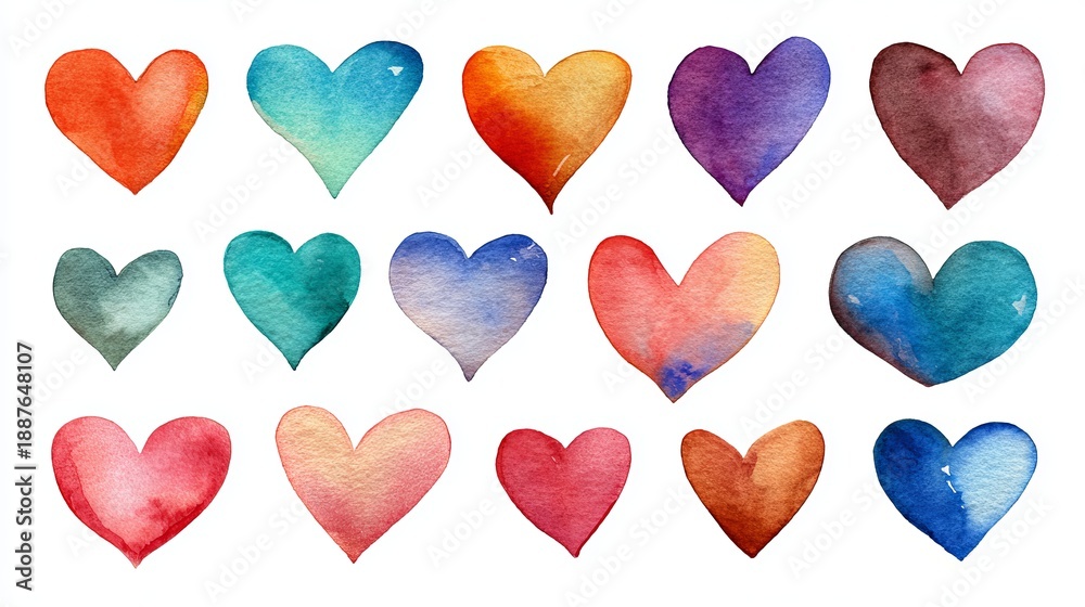 Fototapeta premium Watercolor hearts isolated for valentine greeting design