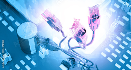 Fotografija High-Speed Fiber Optic Data Cables Integrated with Advanced Motherboard Circuitry