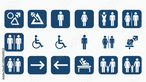 Collection of various restroom and directional signs.