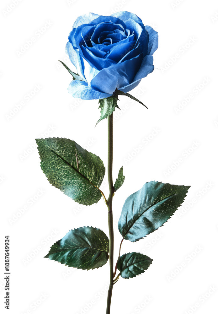 Fototapeta premium blue rose with green leaves on a transparent background,