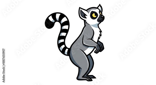 Cartoon image of a lemur standing on its hind legs, isolated.